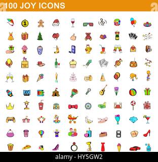100 gioia set di icone, stile cartoon Illustrazione Vettoriale