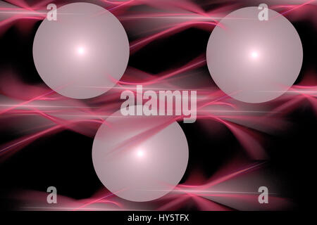 Illustrazione: fractal linee formano una rosa di orbs incandescente sulle onde su uno sfondo nero. Foto Stock