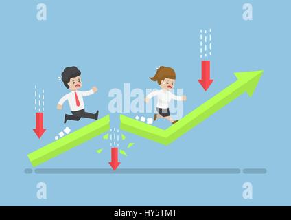 La gente di affari gestito e la parte superiore del grafico attraverso rischioso ostacolo. Il rischio di investimento e di business concetto di ostacolo Illustrazione Vettoriale