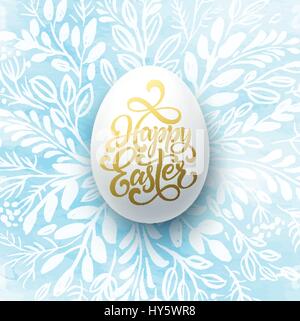 Felice Pasqua scritte sulla corona ad acquerello con uova disegnati a mano sullo sfondo. Illustrazione Vettoriale Illustrazione Vettoriale