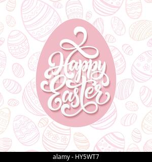 Felice Pasqua di scritte in rosa seamless pattern sfondo uova. Illustrazione Vettoriale Illustrazione Vettoriale