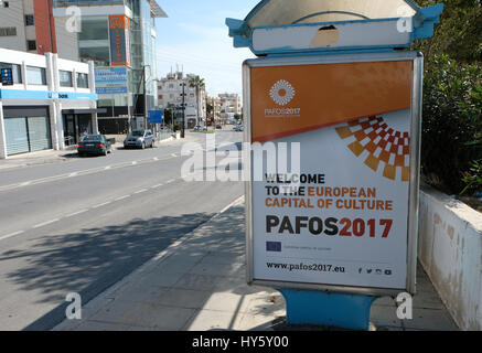 Paphos la Capitale Europea della Cultura 2017 segno in Paphos Cipro Foto Stock