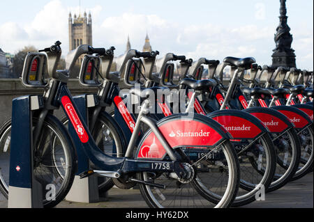 Noleggio di biciclette a Londra. Foto Stock