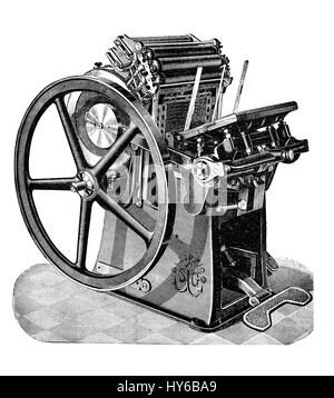 Macchina da stampa macchina per la stampa e la pubblicazione di produzione, XIX secolo illustrazione Foto Stock