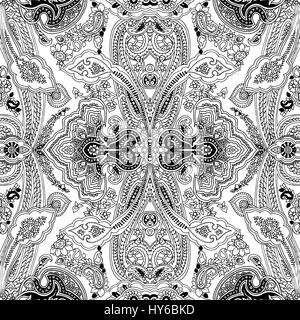 Tradizionale modello di Paisley. Abstract geometrico ornamento orientali. Contorni neri su sfondo bianco. Il design tessile. Illustrazione Vettoriale