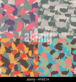 Set di forma USA camo seamless pattern. America colorati urban camouflage. Vector tessuto print design Illustrazione Vettoriale