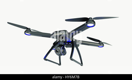 Drone, quadrocopter, con fotocamera foto volare nel cielo blu. Il rendering 3D Foto Stock