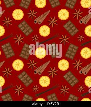 Spezie seamless pattern. Vin brulé e cioccolato infinite background e texture. Illustrazione Vettoriale. Illustrazione Vettoriale