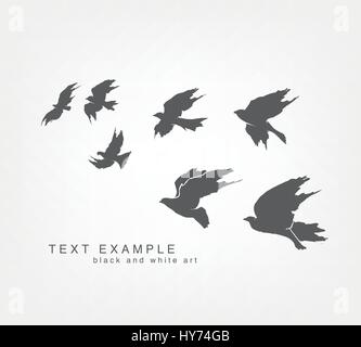 Nero sagome volanti di uccelli dipinte a mano Illustrazione Vettoriale