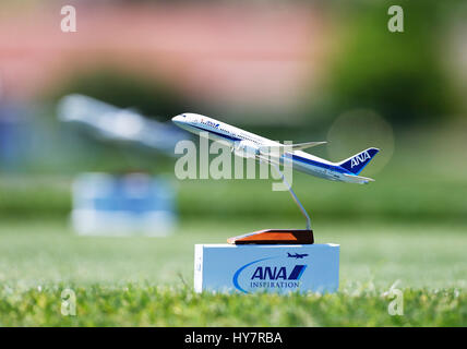 Aprile 01, 2017 Tee marker durante il terzo round del 2017 ANA ispirazione al Dina Shore corso del torneo a Mission Hills Country Club in Rancho Mirage, California. Charles Baus/CSM Foto Stock