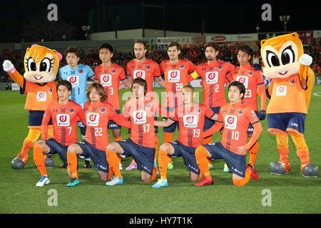 Saitama, Giappone. 1 apr, 2017. Omiya Ardija Team Group Line-Up Calcetto : 2017 J1 League match tra Omiya Ardija 0-1 Kashima palchi a NACK5 Stadium Omiya a Saitama, Giappone . Credito: Jun Tsukida AFLO/sport/Alamy Live News Foto Stock