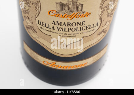 Etichetta del vino di una bottiglia di Amarone Foto Stock