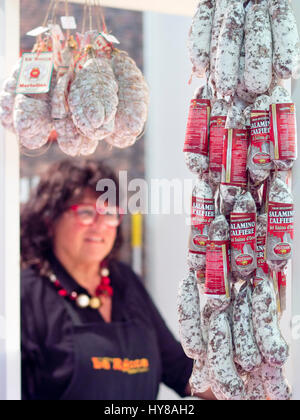 Salame produttore di salumi da re, prosciutto culatello e salumi, Re dei Salumi food festival a Parma, Italia, 1 - 3 Aprile 2017 Foto Stock