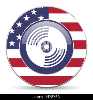 Musica in vinile usa web design american round icona internet con ombra su sfondo bianco. Foto Stock