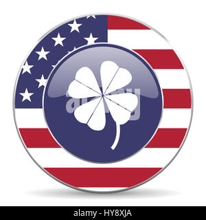 Foglia di trifoglio quattro usa web design american round icona internet con ombra su sfondo bianco. Foto Stock