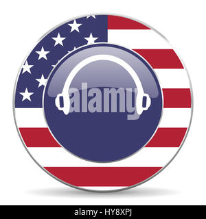 Usa le cuffie design web american round icona internet con ombra su sfondo bianco. Foto Stock