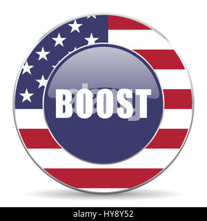 Boost usa web design american round icona internet con ombra su sfondo bianco. Foto Stock