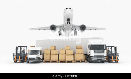 World Wide cargo transport concept. Il rendering 3D Foto Stock