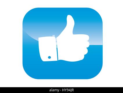 Thumbs up icona su uno sfondo blu Illustrazione Vettoriale
