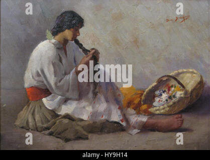 "Florareasa" di Dimitrie Serafim è un dipinto che riflette la vibrante e delicata rappresentazione di una giovane donna in tradizionale abito rumeno. L'opera incarna il patrimonio culturale rumeno e la bellezza della vita rurale. Foto Stock