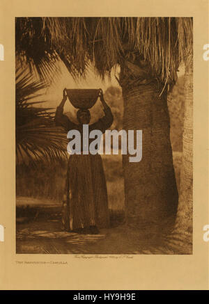 La fotografia di Edward S. Curtis, "The Harvester", tratta dalla sua collezione sulla vita dei nativi americani, raffigura una donna Cahuilla impegnata nel raccolto. L'immagine evidenzia il ruolo tradizionale delle donne nelle culture dei nativi americani, catturando il ritratto dignitoso e rispettoso della vita indigena all'inizio del XX secolo. Foto Stock