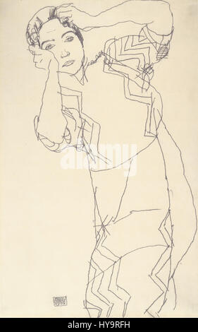 La "Bildnisstudie Friederike Maria Beer" di Egon Schiele (1914) è uno straordinario studio del ritratto che cattura la profondità emotiva e lo stile espressionista dell'artista. Foto Stock