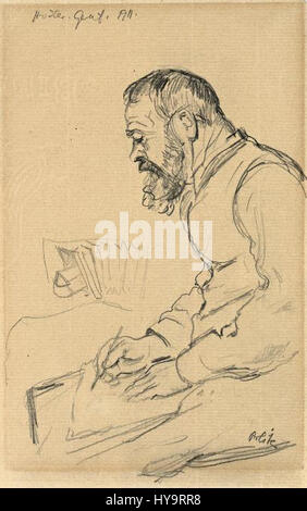 "Ferdinand Hodler zeichnend" di Emil Orlik è un ritratto del pittore svizzero Ferdinand Hodler. L'opera cattura l'artista nell'atto di disegnare, offrendo una visione del processo creativo e della concentrazione artistica di Hodler. Foto Stock