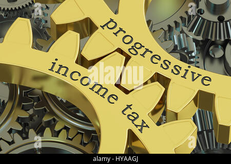 La progressiva imposta sul reddito, concetto sulle ruote dentate, rendering 3D Foto Stock