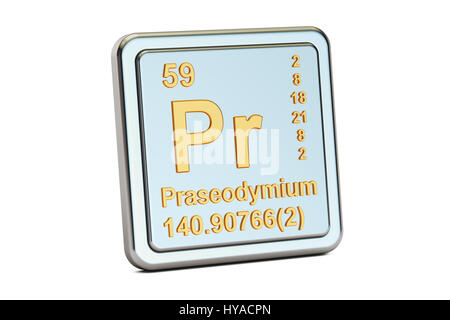 Praseodimio Pr, elemento chimico segno. 3D rendering isolati su sfondo bianco Foto Stock