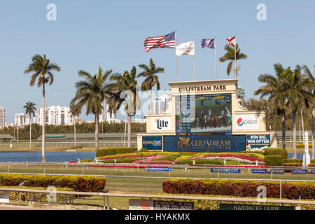 HALLANDALE Beach, Stati Uniti d'America - Mar 11, 2017: Horse Racing via al Gulfstream Park in Hallandale Beach, Florida, Stati Uniti Foto Stock