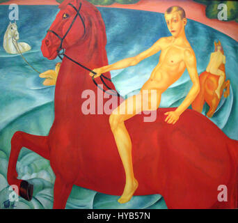 Bagno del Cavallo Rosso, un dipinto del 1912 di Kuzma Sergeevich Petrov-Vodkin, un artista russo. Foto Stock