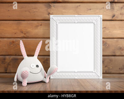 Mock up blank photo frame sul tavolo. Il rendering 3D Foto Stock