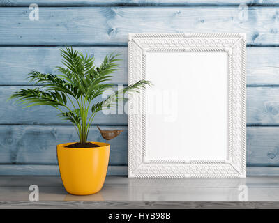 Mock up blank photo frame sul tavolo. Il rendering 3D Foto Stock