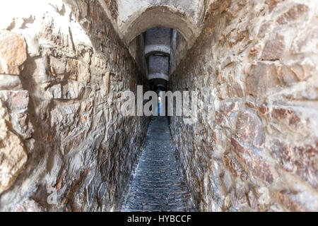 Gothic Headsman Lane, corsia più stretta in Kadan Repubblica Ceca Boemia settentrionale, Repubblica Ceca, Europa Foto Stock