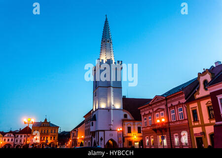 Kadan Gothic City Hall Tower, Kadan Main Square, Boemia settentrionale, Repubblica Ceca, Europa Foto Stock