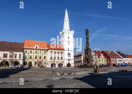 Gothic Town Hall Tower, Kadan piazza principale Repubblica Ceca, Europa Foto Stock