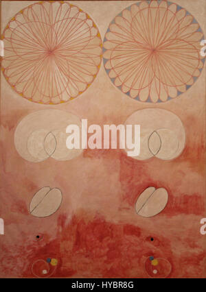 La serie del 1907 di Hilma af Klint "The Ten Largest" è un'opera pionieristica di arte astratta. La serie esplora temi spirituali e filosofici, con dipinti su larga scala che si rompono con l'arte rappresentativa tradizionale. L'uso di colori vivaci e forme geometriche da parte di AF Klint è stato all'avanguardia nel movimento astratto. Foto Stock