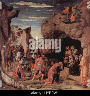 Andrea Mantegna (c. 1431–1506) è stato un pittore italiano del Rinascimento rinomato per i suoi affreschi dettagliati e la padronanza della prospettiva. Le sue opere, come "l'agonia nel giardino" e la "camera degli Sposi" di Mantova, riflettono il suo approccio accademico ai temi classici. Foto Stock