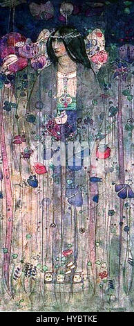 "In Fairyland" di Charles Rennie Mackintosh, creato nel 1897, mostra lo stile distintivo dell'artista che unisce l'Art Nouveau e gli elementi simbolici. Il pezzo combina immagini fantastiche con dettagli intricati, enfatizzando la natura e i temi mistici. Foto Stock