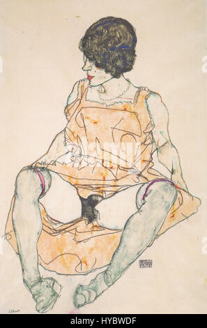 Egon Schiele Sitzende Frau mit hochgeschobenem Kleid 1914 Foto Stock