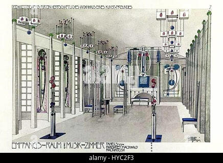 La sala musica progettata da Charles Rennie Mackintosh nel 1901 è un esempio chiave del movimento Art Nouveau. Il design presenta forme eleganti e curvilinee e dettagli intricati, con particolare attenzione all'armonia tra mobili, architettura e decorazione. Foto Stock