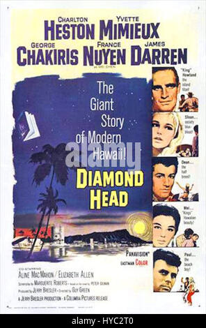 Il poster *Diamond Head* 1963 raffigura l'iconica formazione vulcanica situata sull'isola di Oahu, Hawaii. L'immagine è conosciuta per i suoi colori vivaci e la promozione della bellezza naturale delle Hawaii come una delle principali destinazioni di viaggio. Foto Stock