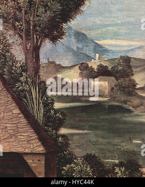 Giorgione è stato un pittore rinascimentale italiano noto per i suoi paesaggi suggestivi e i suoi soggetti mitologici. Le sue opere furono influenti nello sviluppo della pittura veneziana, e il suo uso del colore e della luce lo distingueva come maestro dell'alto Rinascimento. Foto Stock