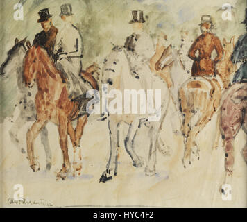 Il dipinto di Hans von Faber du Faur "Der Ausritt" (la corsa fuori) cattura l'eleganza dell'equestrismo, mostrando una scena di equitazione con particolare attenzione al tempo libero aristocratico. Foto Stock