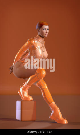 Il futuristico donna 3D render science fiction illustrazione Foto Stock