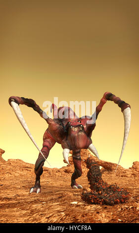 Animali alieni sul pianeta alieno 3D render science fiction illustrazione Foto Stock
