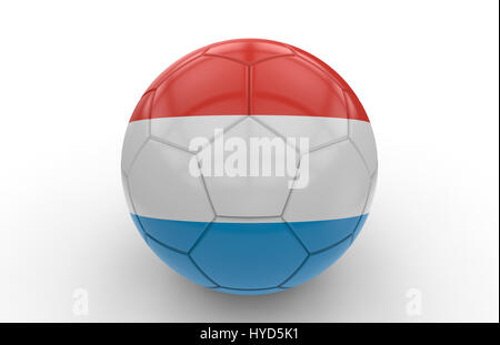 Pallone da calcio con il lussemburgo bandiera isolati su sfondo bianco; il rendering 3D Foto Stock