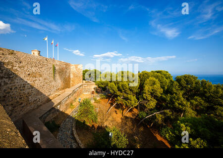 Fortificazione di Castillo de Gibralfaro a Malaga, Costa del Sol, Andalusia, Spagna Foto Stock