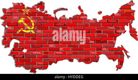 Unione Sovietica mappa su un muro di mattoni - Illustrazione, URSS mappa con bandiera all'interno, Grunge Mappa e Unione Sovietica bandiera su un muro di mattoni Illustrazione Vettoriale