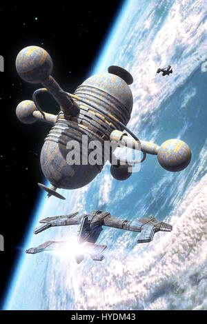 Orbitale della stazione spaziale 3D render science fiction illustrazione Foto Stock